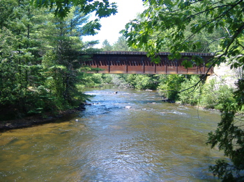 Train bridge over the Peshtigo river in Marinette County, Wisconsin.